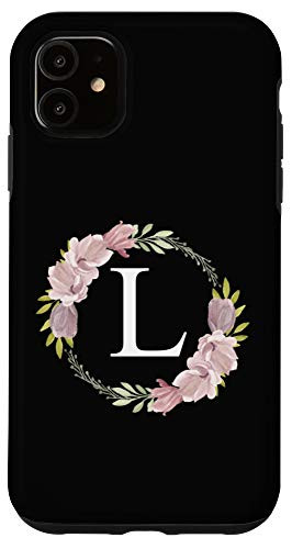 iPhone 11 Floral Monogram Initial Letter L With Pink Magnolia Flowers Case