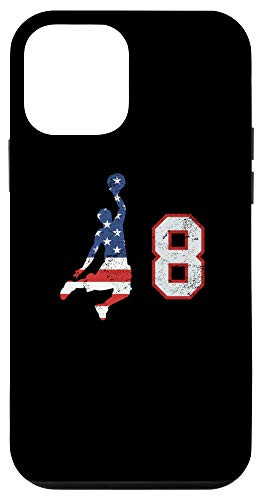 iPhone 12 mini Basketball number 8 with American USA flag player on black Case