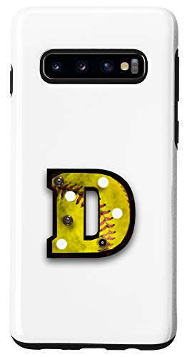 Galaxy S10 Softball Vintage Player Letter Initial-D Monogram Marquee-D Case