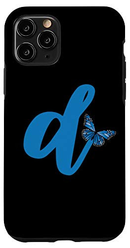 iPhone 11 Pro Blue Letter d Alphabet Initial with Butterfly Monogram Case