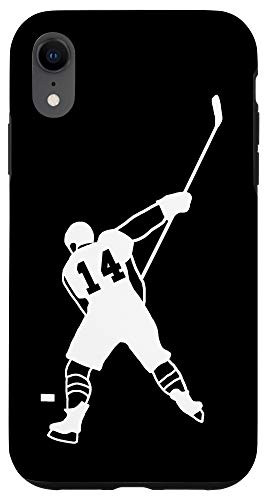 iPhone XR  14 Number 14 Hockey Player Puck Black Background Case