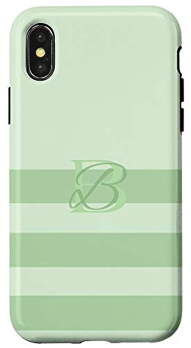 iPhone X/XS Pastel Mint Green Stripes Letter B Initial Monogram Case