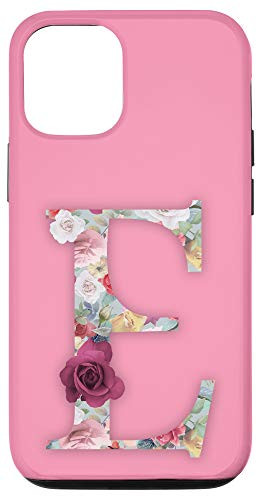 iPhone 12/12 Pro Floral Monogram Initial Capital Letter E on Pink Background Case