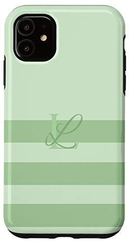 iPhone 11 Pastel Mint Green Stripes Letter L Initial Monogram Case