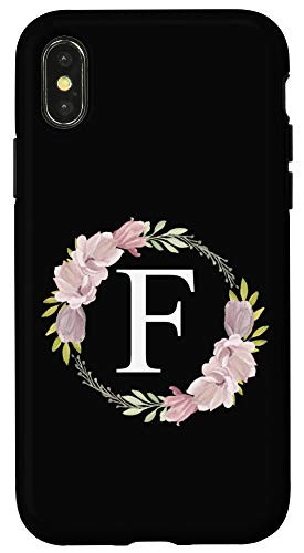 iPhone X/XS Floral Monogram Initial Letter F With Pink Magnolia Flowers Case