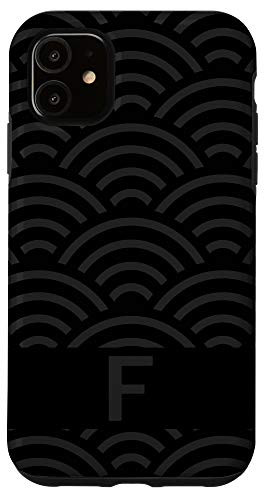 iPhone 11 Black and Gray Letter F Monogram Seigaiha Wave Pattern Case