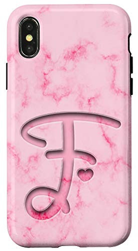 iPhone X/XS Monogram Initial Letter F with Heart - Pink Case