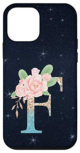 iPhone 12 mini Floral Monogramm Letter F Stars Blue Background Case