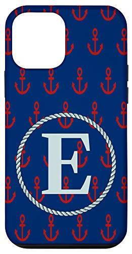 iPhone 12 mini Name Initial Letter E Monogram Red Anchor Graphic Pattern Case