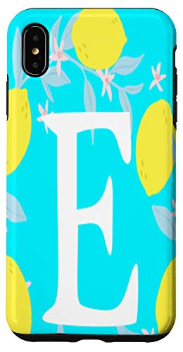 iPhone XS Max Letter E Monogram Yellow Lemon Teal Blue Background Wreath Case
