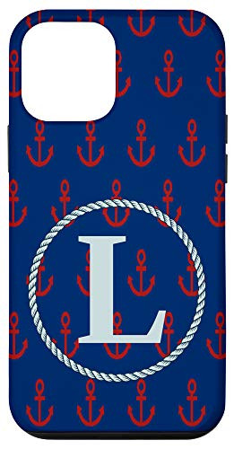 iPhone 12 mini Name Initial Letter L Monogram Red Anchor Graphic Pattern Case