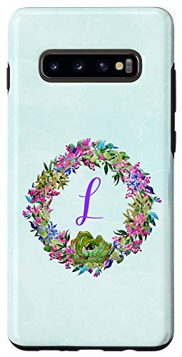 Galaxy S10Plus Mint Pink Cactus Phone Case Initial L,Floral Cactus Green Case