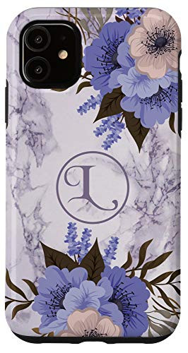 iPhone 11 Letter L Initial Monogram Flowers Floral Marble-Print Gift Case