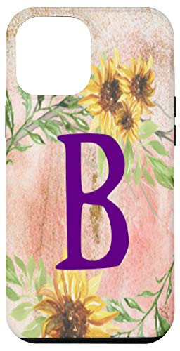 iPhone 12 Pro Max Watercolor Flower Monogram Letter B Blush Background Case