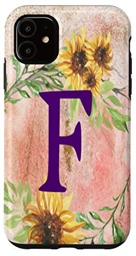iPhone 11 Watercolor Flower Monogram Letter F Blush Background Case