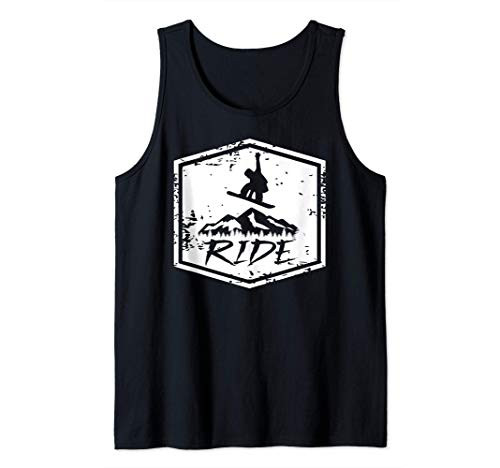 Snowboarder Jumps And Grabs Board Riding by Mountain Trees Tank Top