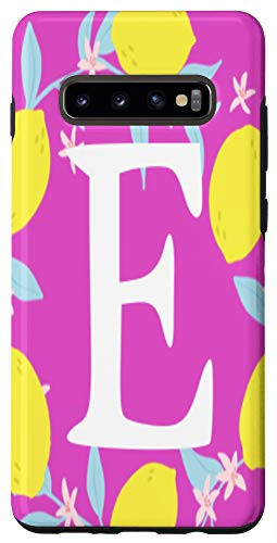 Galaxy S10Plus Letter E Monogram Yellow Lemon Bright Pink Background Wreath Case