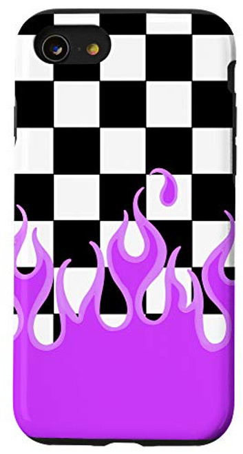 iPhone SE (2020) / 7 / 8 Orchid Purple Flames Checkerboard Y2K Aesthetic E-Girl 90's Case