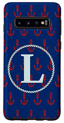 Galaxy S10 Name Initial Letter L Monogram Red Anchor Graphic Pattern Case