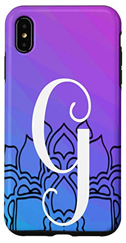 iPhone XS Max Letter G Monogram With Black Mandala Blue Purple Gradient Case