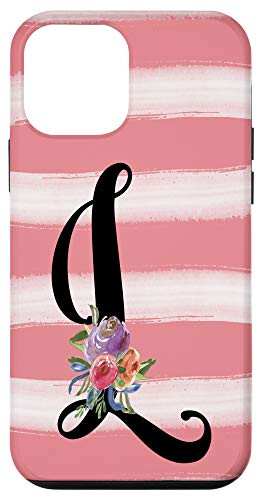 iPhone 12 mini Letter L Roses Monogram Coral And White Watercolor Case