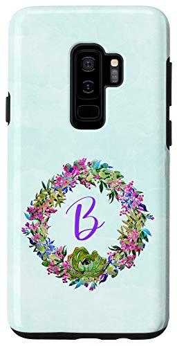 Galaxy S9Plus Mint Pink Cactus Phone Case Initial B,Floral Cactus Green Case