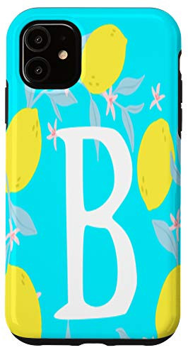 iPhone 11 Letter B Monogram Yellow Lemon Teal Blue Background Wreath Case