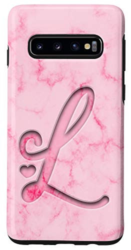 Galaxy S10 Monogram Initial Letter L with Heart - Pink Case