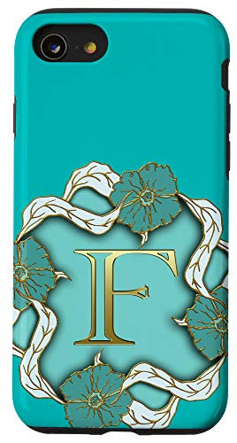 iPhone SE (2020) / 7 / 8 Aesthetic Turquoise Blue Floral Flower Initial F Monogram Case