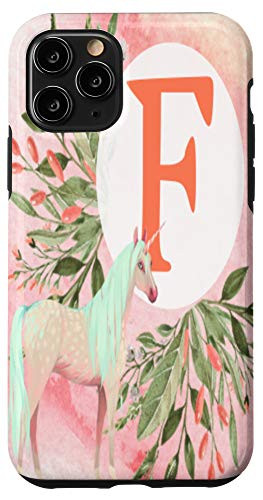 iPhone 11 Pro Unicorn Flowers Monogram Initial Letter F Pink Gradient Case