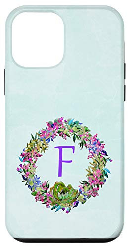iPhone 12 mini Mint Pink Cactus Phone Case Initial F,Floral Cactus Green Case