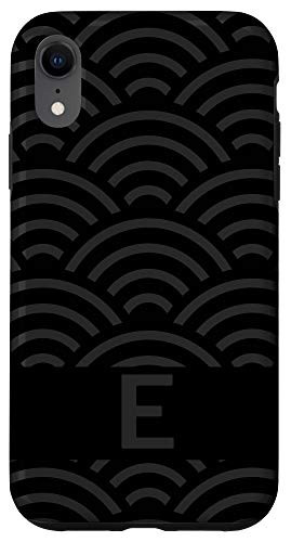 iPhone XR Black and Gray Letter E Monogram Seigaiha Wave Pattern Case
