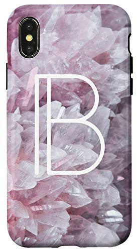 iPhone X/XS Bohemian Gift Pink Quartz Crystal Initial B Boho Case