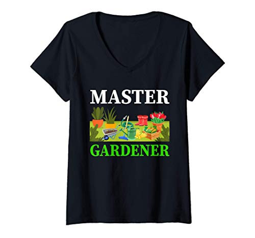 Womens Master Gardener Garden Plant Lover Gardening, Funny Gift V-Neck T-Shirt