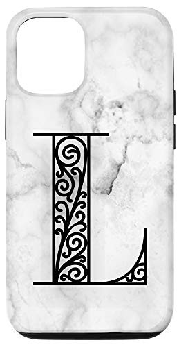 iPhone 12/12 Pro First Last Name Initial Letter L on White Black Design Case