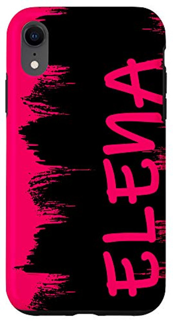 iPhone XR Elena Name Cool Modern Girly Pink Paint Brush Stroke Black Case