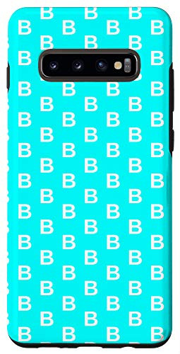Galaxy S10Plus Monogram Letter B Pattern White On Aqua Cyan Case