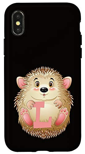 iPhone X/XS Initial L Hedgehog Letter Monogram, Pink Case