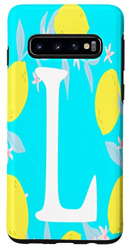 Galaxy S10 Letter L Monogram Yellow Lemon Teal Blue Background Wreath Case