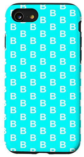 iPhone SE (2020) / 7 / 8 Monogram Letter B Pattern White On Aqua Cyan Case