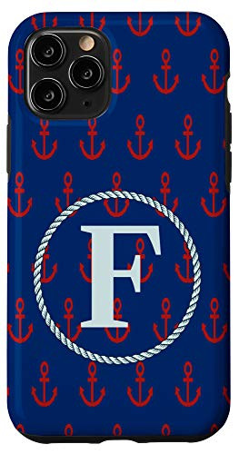 iPhone 11 Pro Name Initial Letter F Monogram Red Anchor Graphic Pattern Case