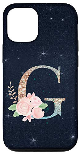 iPhone 12/12 Pro Floral Monogramm Letter G Stars Blue Background Case