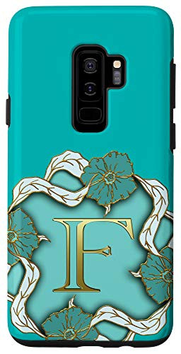 Galaxy S9Plus Aesthetic Turquoise Blue Floral Flower Initial F Monogram Case