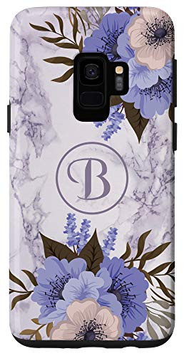 Galaxy S9 Letter B Initial Monogram Flowers Floral Marble-Print Gift Case