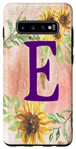 Galaxy S10Plus Watercolor Flower Monogram Letter E Blush Background Case