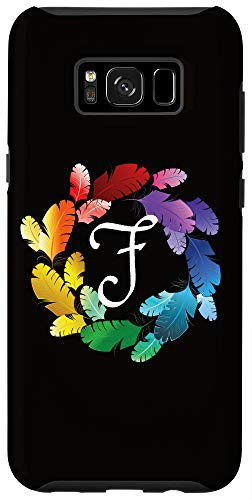 Galaxy S8Plus Initial F Monogram - Rainbow Parrot Bird Feather Wreath Case