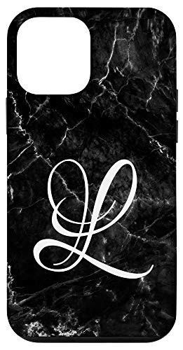 iPhone 12 mini First Last Name Initial Letter L on White Black Design Case