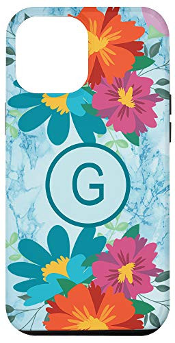 iPhone 12 Pro Max Letter G Initial Monogram Flowers Floral Marble-Print Gift Case
