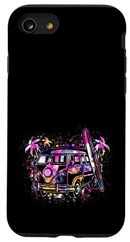 iPhone SE (2020) / 7 / 8 Cool Retro Surfing Life Hippie Van Surf Board Palm Trees Case