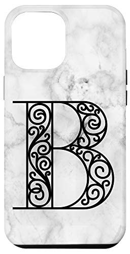 iPhone 12 Pro Max Initial Letter B on White Black Design Case